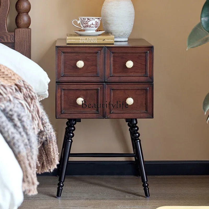 

LJYFrench retro solid wood bedside bedroom locker black walnut cherry wood all solid wood