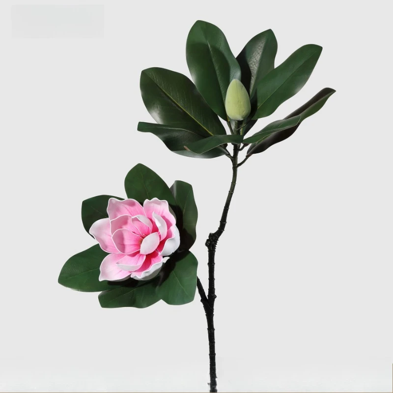 

3 шт. Искусственные цветы из полиуретана: розовые магнолии грандифлора, имитация ветки магнолии для свадебного декора и украшения зала