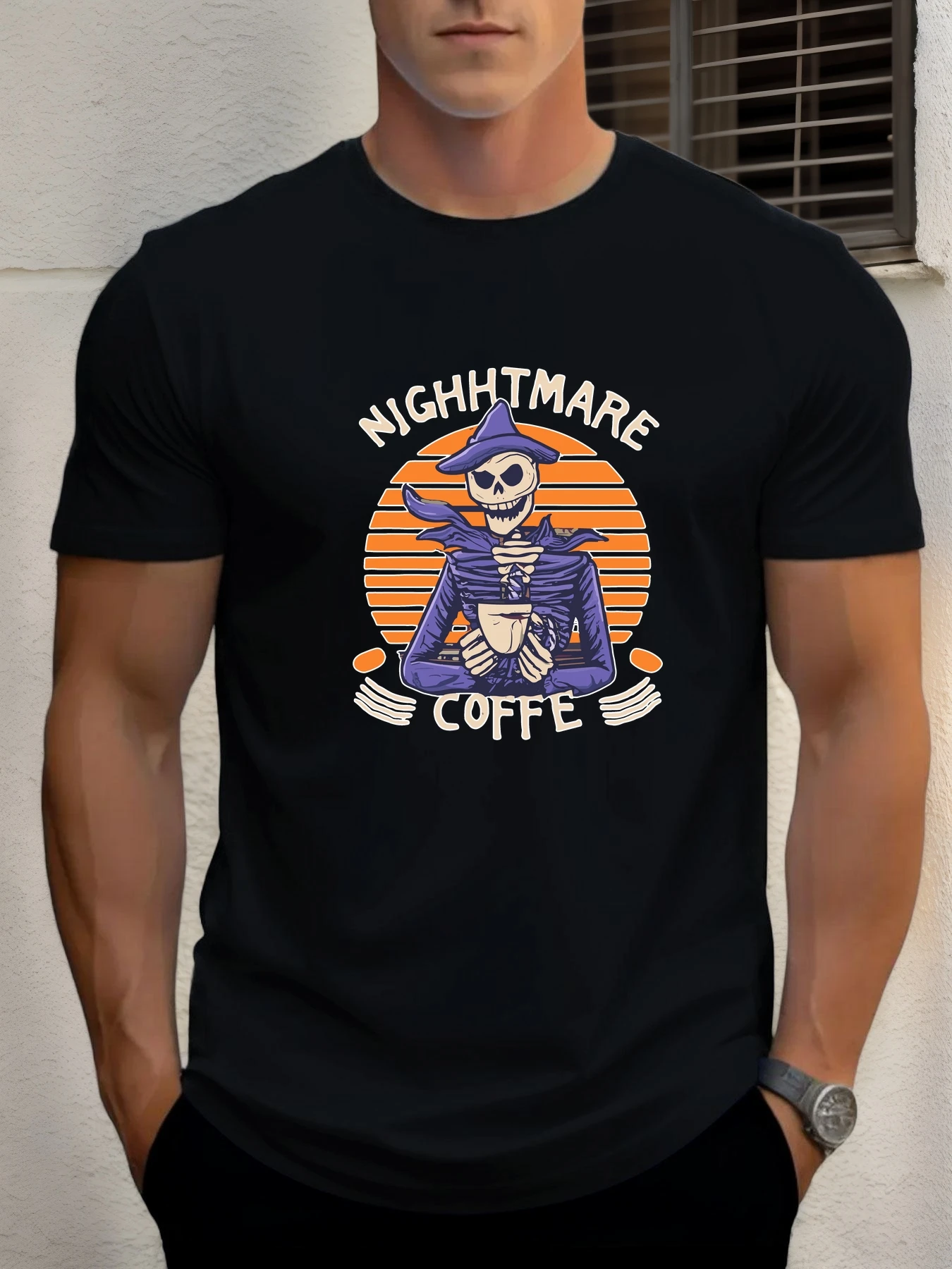 

T Shirt For Men's Skull Coffee 100% Cotton Graphic Print Summer Round Neck Tee Casual Breathable Streetstyle Daily Cool T Shirt