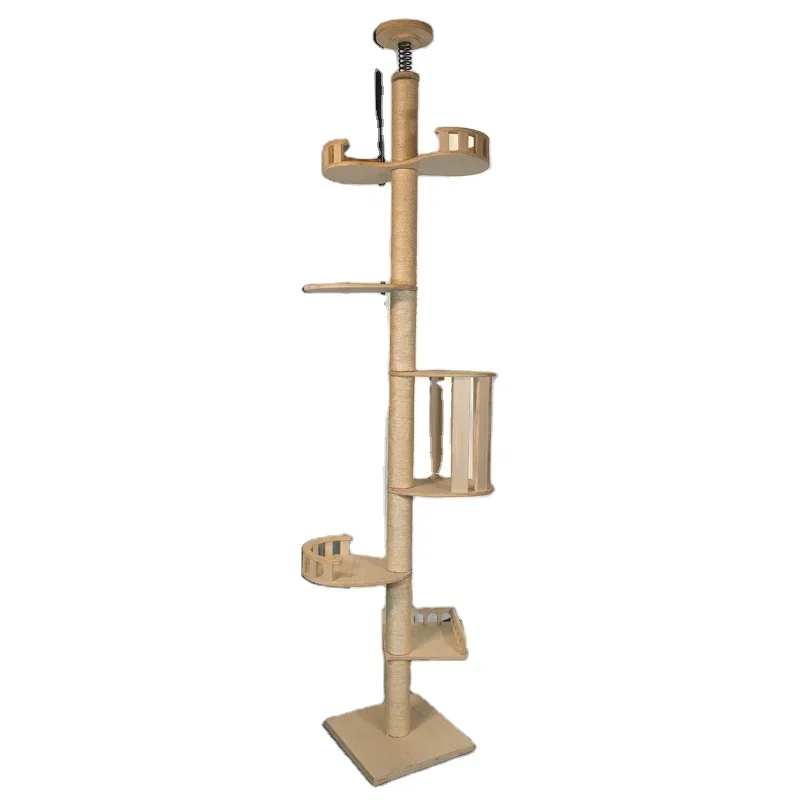 Wholesale Cat Climbing Frame Tree Wooden Floor-to-Ceiling Indoor Play Furniture Multi Layer Cat Tree with Platform