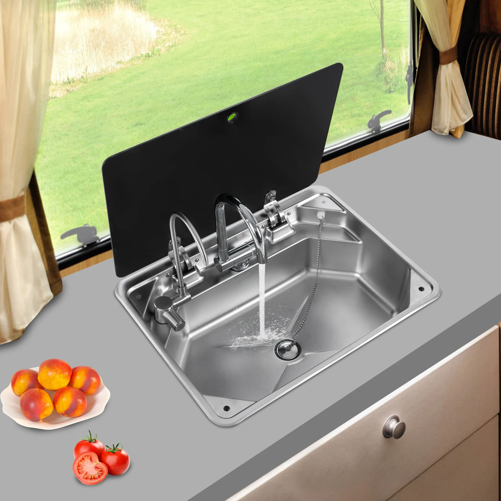 RV Kitchen Sink Stainless Steel Hand Wash Basin Sink for Yachts, Caravans, Horse-drawn Carriages, Camper Vans, Caravans, etc