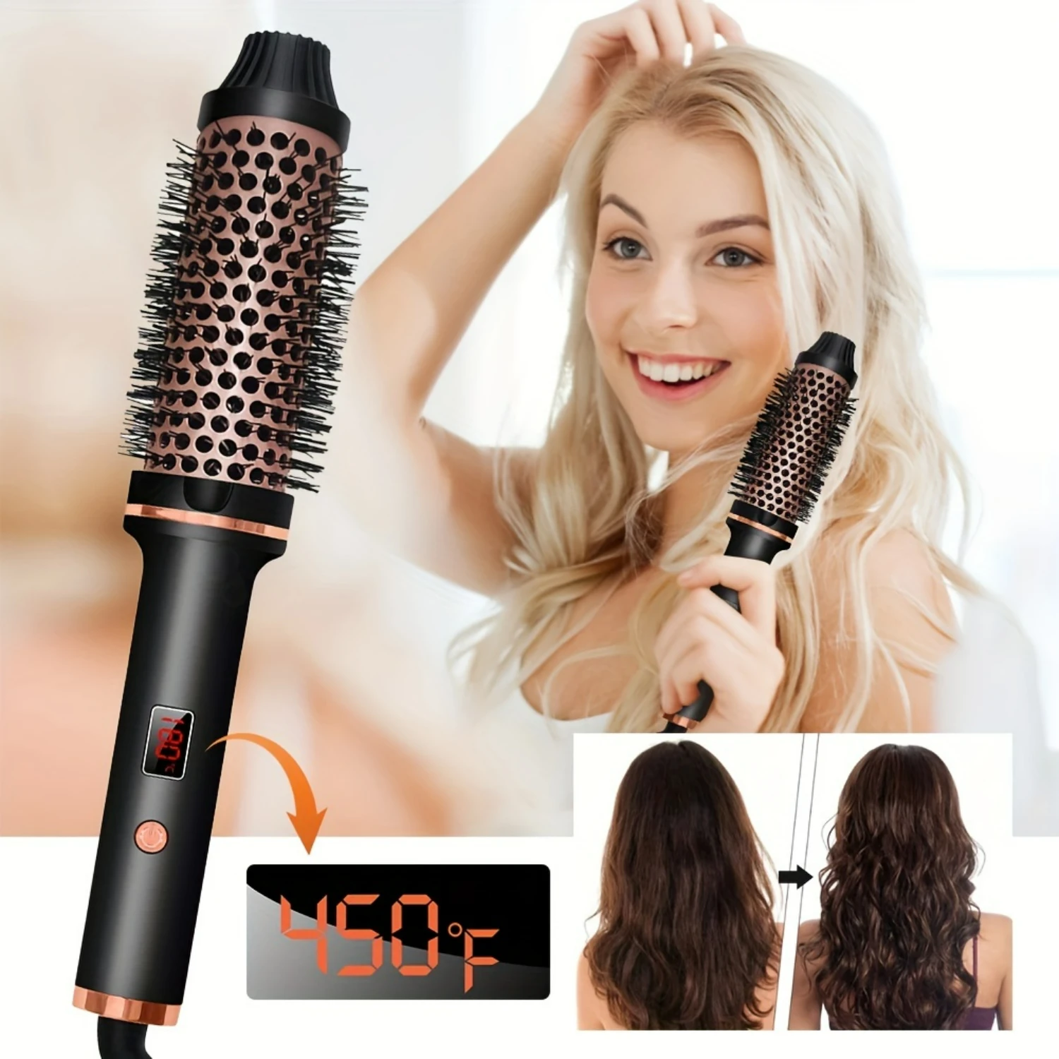 1.5" Heated Round Brush Curling Stick - Ideal Mother's Day Gift