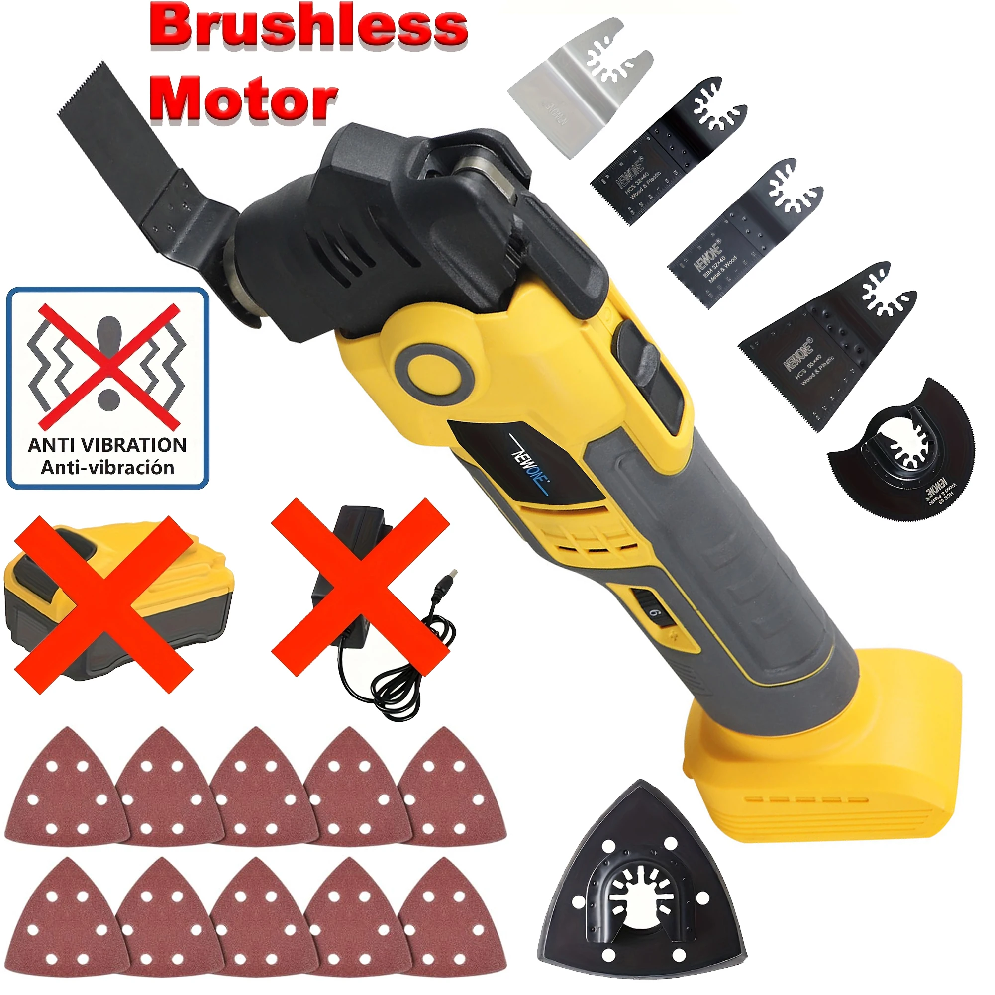 Alat Multi Fungsi Tanpa Kabel Brushless untuk Baterai 20V Max, Kit Mata Gergaji Osilasi Anti-getaran, 6 Kecepatan, 4 °   Bergoyang-goyang