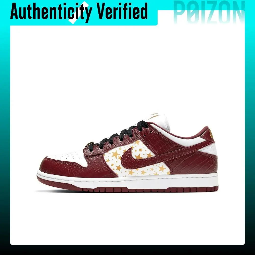 Nike x Supreme Dunk SB Barkroot Brown Low top Skateboard Shoes Unisex White Red Gold DH3228-103