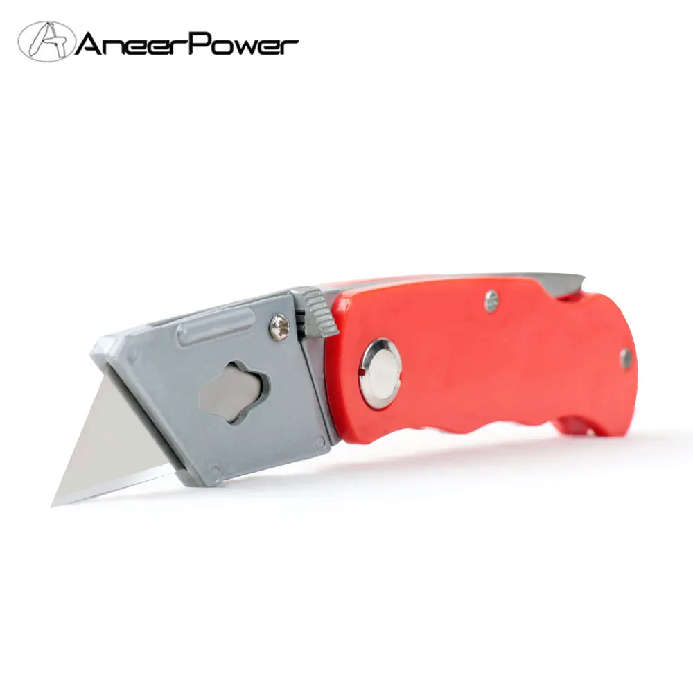 Motoring Pocket Folding Knife - Silver, Red, Aluminum Utility Knife w/ 5 Quick Change Replacement Blades.