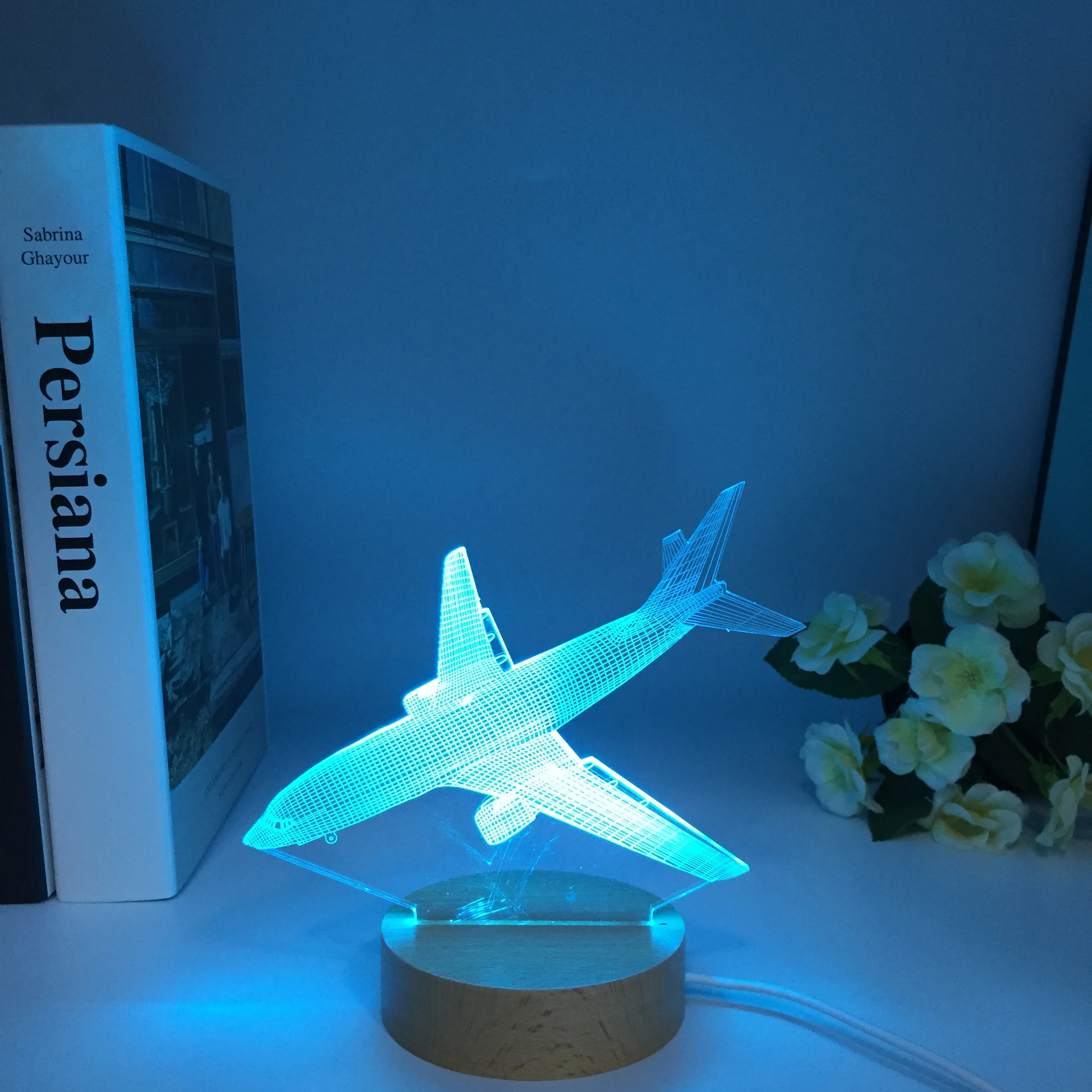 Airplane 3d Night Light Usb Wooden Table Decor Lamp Decoration Bedside Nightlight Child Birthday Christmas Gifts for Kids Boys