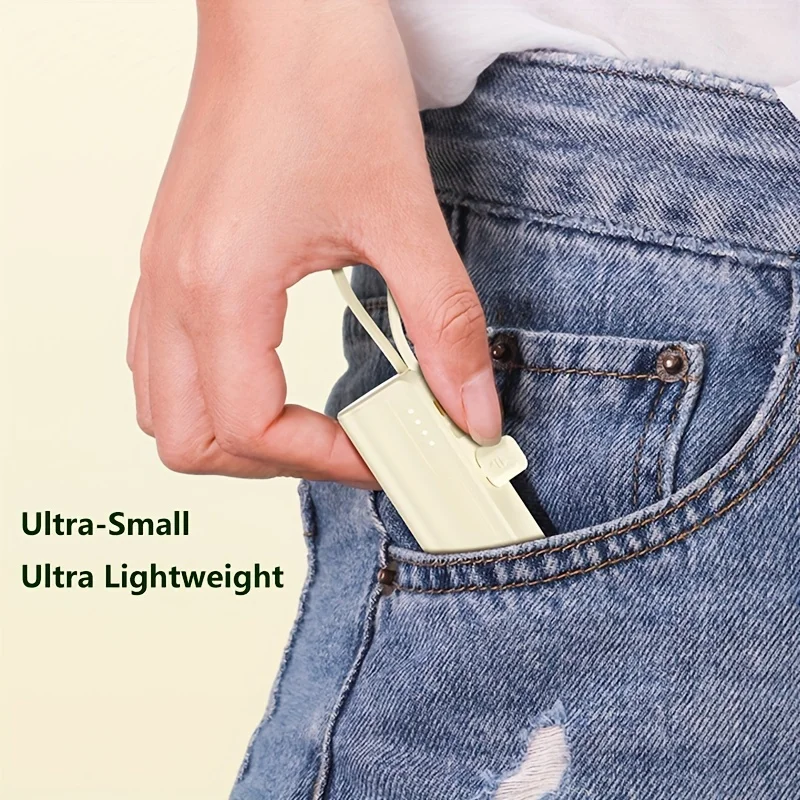 بنك طاقة للطوارئ قابل لإعادة الشحن بقدرة 5000 مللي أمبير في الساعة مع USB-C وMicro USB لهاتف IPhone 15/15 Plus/15 Pro/15 Pro Max/iPad Pro/Samsung