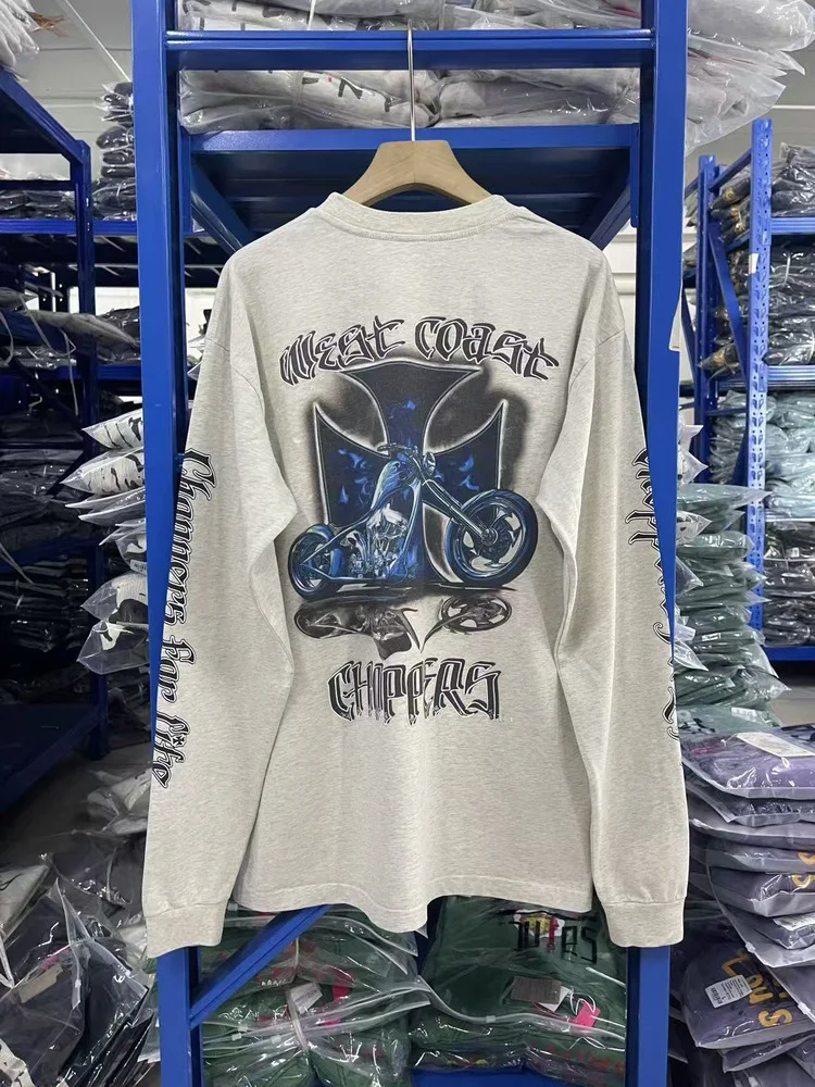 

Осень-зима 2025SS West Coast Choppers Футболка с длинным рукавом Мужчины Женщины Ограниченная серия Футболка с дымчатым шлейфом Серый топ Хлопковые футболки