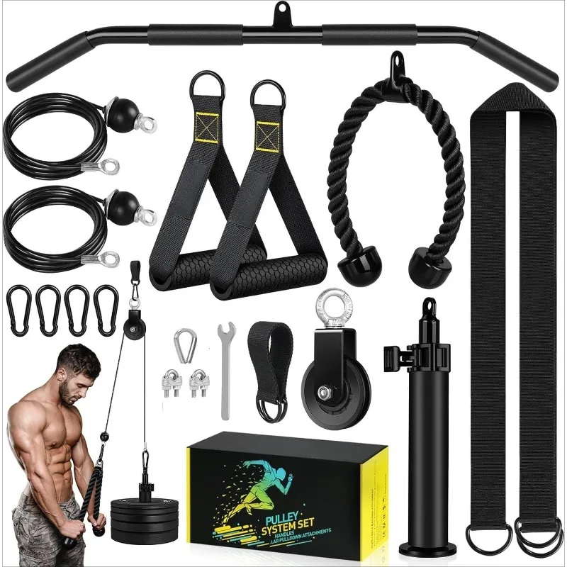 

Pulley System, Weight Cable Pulley System for Home Gym,Cable Machine Attachment with 2 in 1 LAT Pull Down Bar,Tricep
