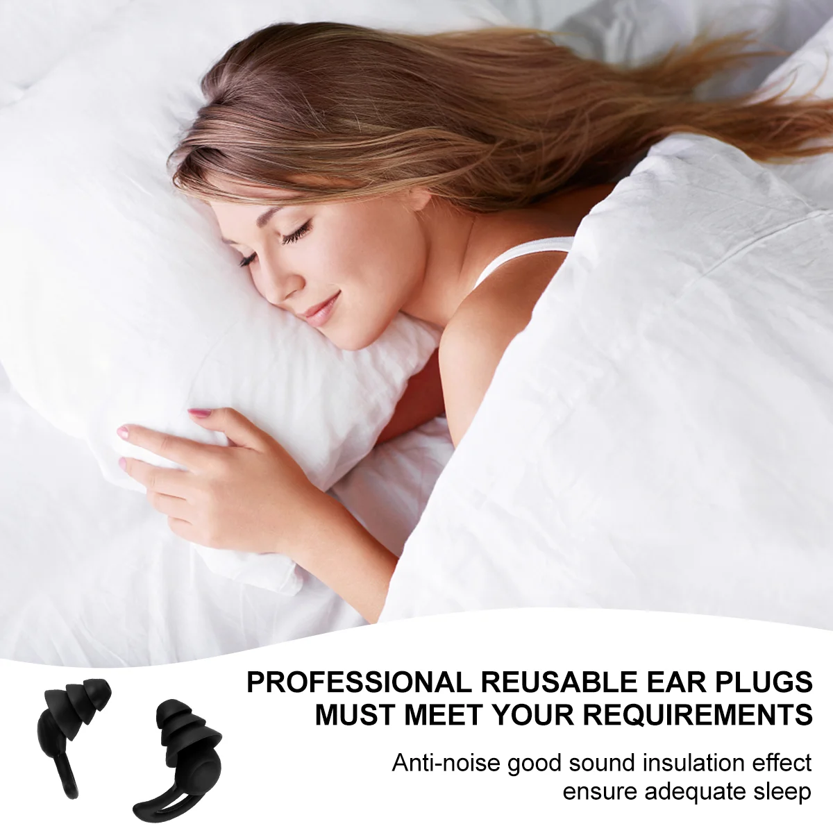 Ear Plugs Noise Cancelling Earbuds Soundproof Earplugs Blocking Reduction Mute 3x2cm for Sleeping Black Reusable Silicone