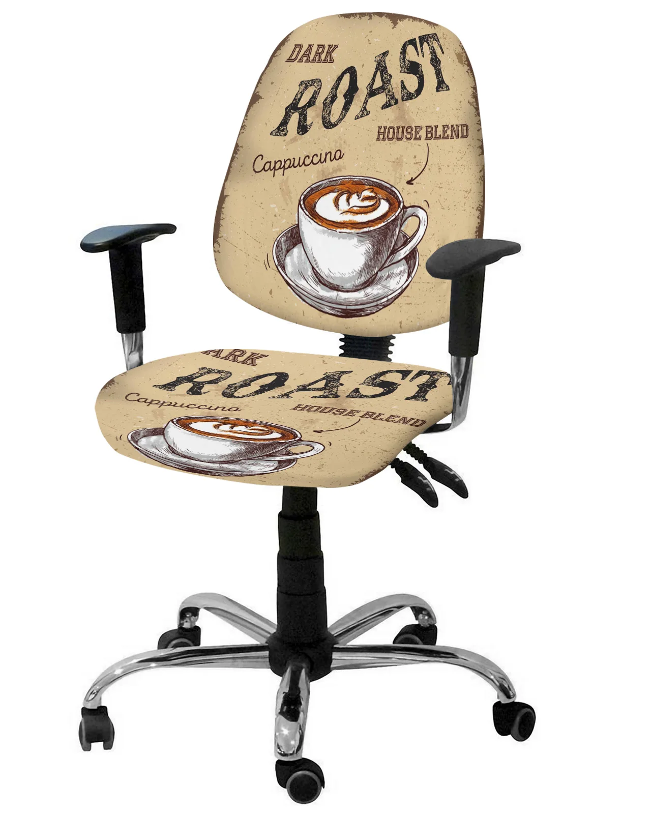 Coffee Retro Style Cappuccino Elastic Armchair Computer Chair Cover Stretch Removable Office Chair Slipcover Split Seat Covers