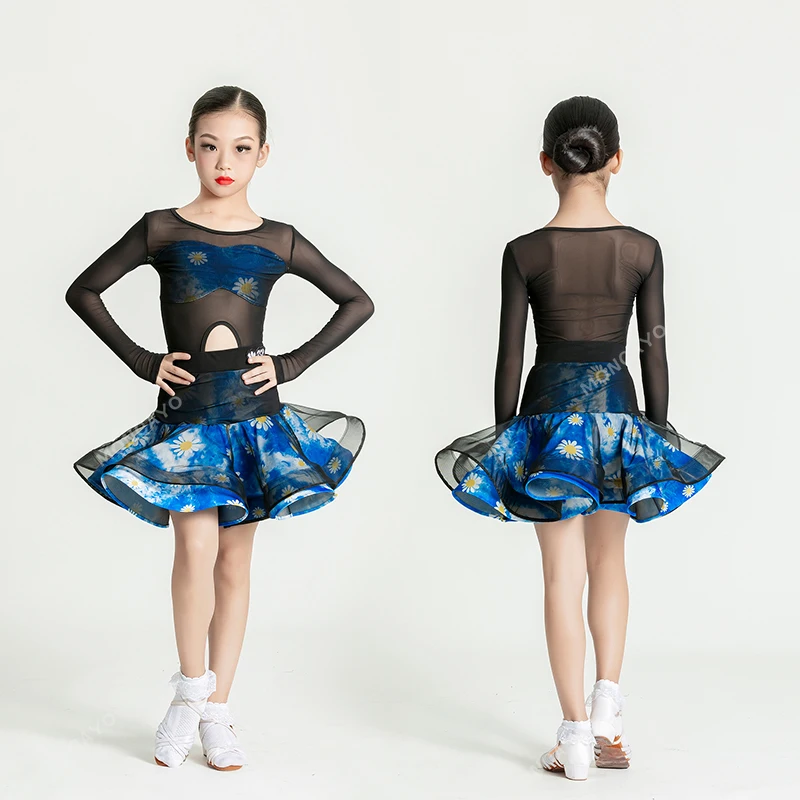 

Rumba Latin Dance Costume Girls Tango Salsa Dance Dress Girls Ballroom Dress Standard Performance Suit Kids Latin Practice Dress
