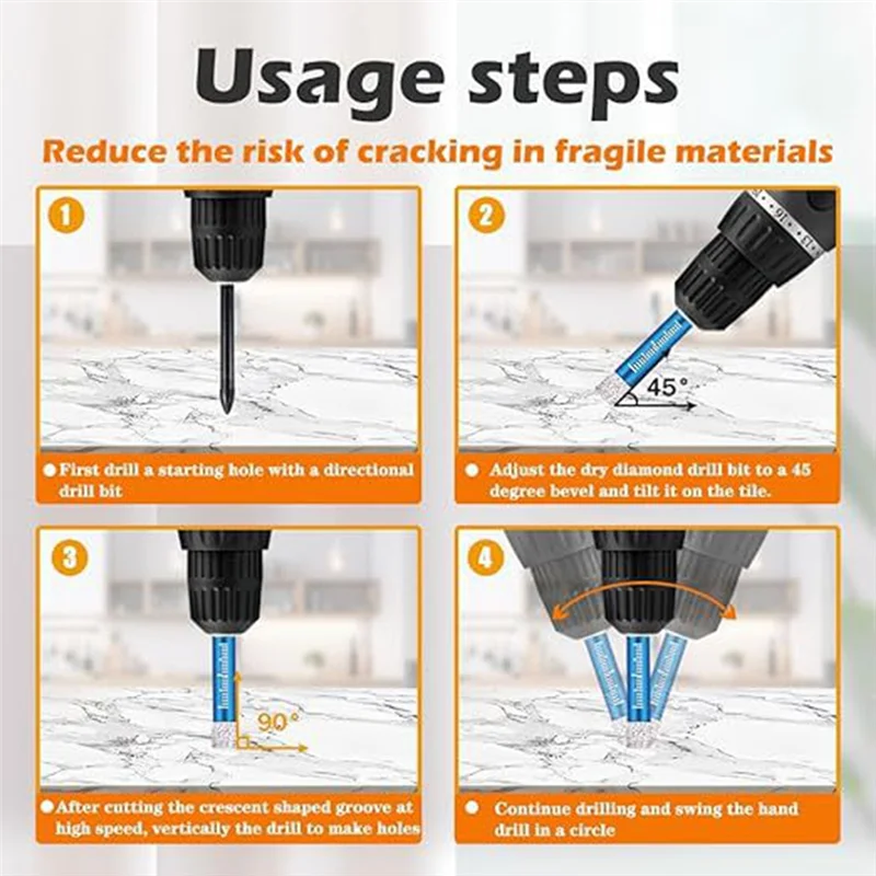 

BYBS-7 Pcs Diamond Drill Bits Set Tile Drill Bits Forceramic Glass Porcelain Marble Granite Blue Dry Diamond Drill Bit Set