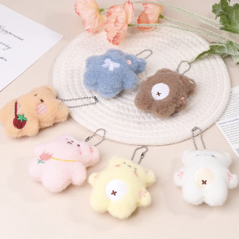 1Pc Cartoon Bear Squeak Keychain Pendant Cute Plush Doll Toy Soft Stuffed Bag Charms Decorations For Couple Friends Gift