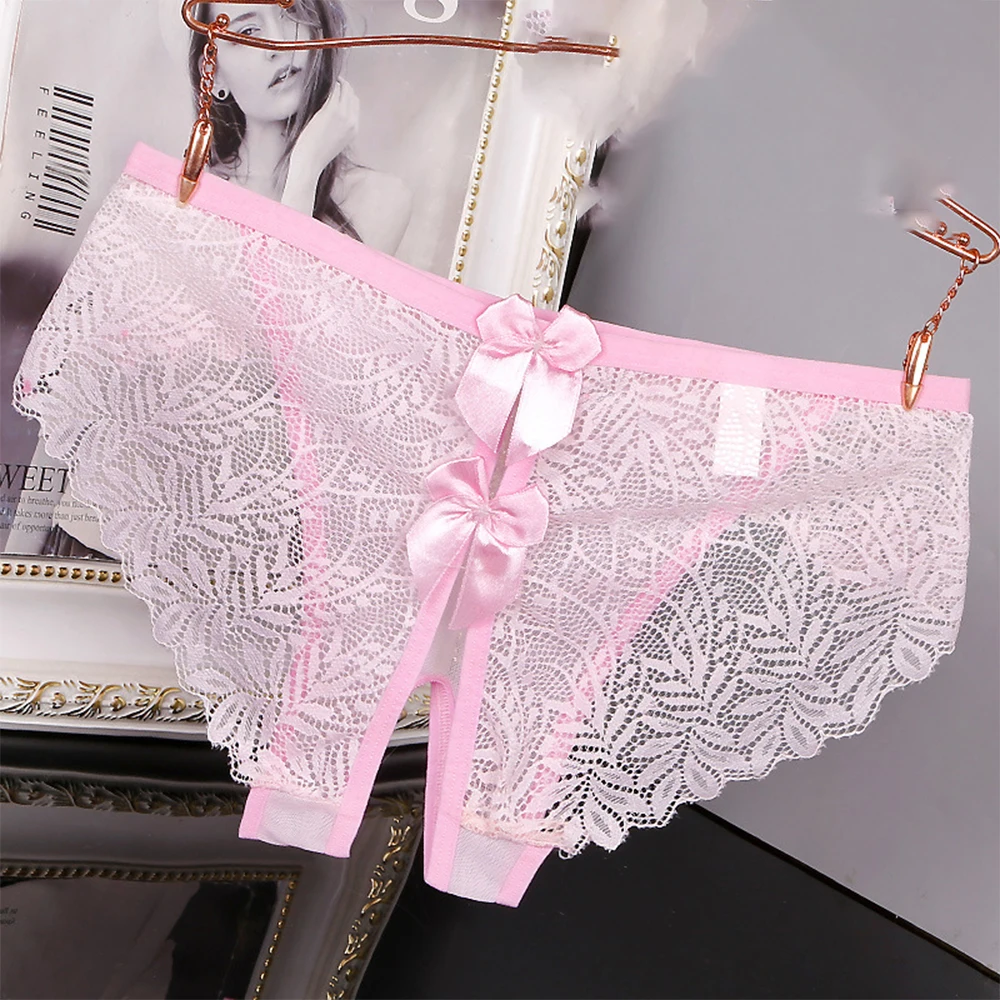 Women Lace Open Crotch Panties  Alluring Temptation Mesh Briefs Clear Shorts Open Crotch Transparent Lingerie Sleepwear