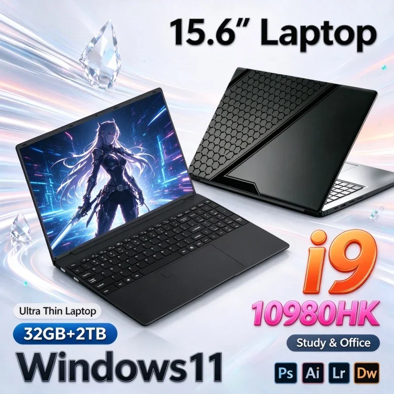 15.6 Inch Ultra Thin Notebook Intel Core I9-10980HK Win11 32GB RAM 1TB/2TB SSD 1080P Portable Laptop For Student Business Gaming