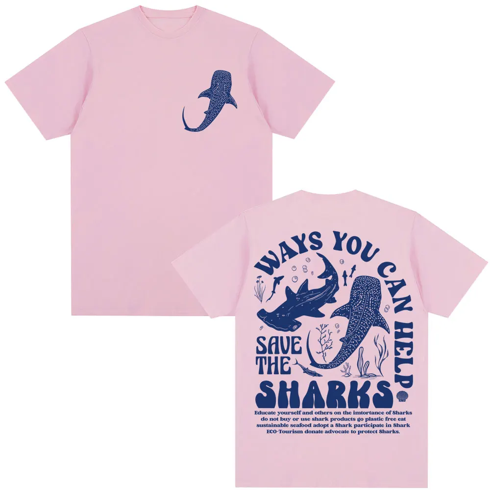حفظ أسماك القرش احترام المحلي الجرافيك تي شيرت مضحك المحيط الرجال النساء الجمالية قصيرة الأكمام فضفاضة القطن عادية Y2k تي شيرت