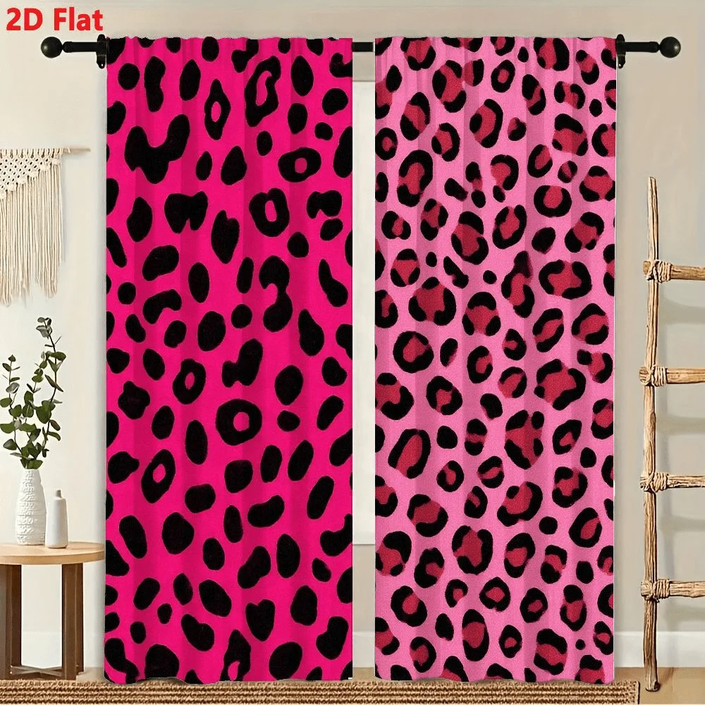 

2Pcs Curtains, Deep Powder Light Powder Two-Toned Leopard Print Window Drapes For Bedroom Room Decor Decoration Window Treatment