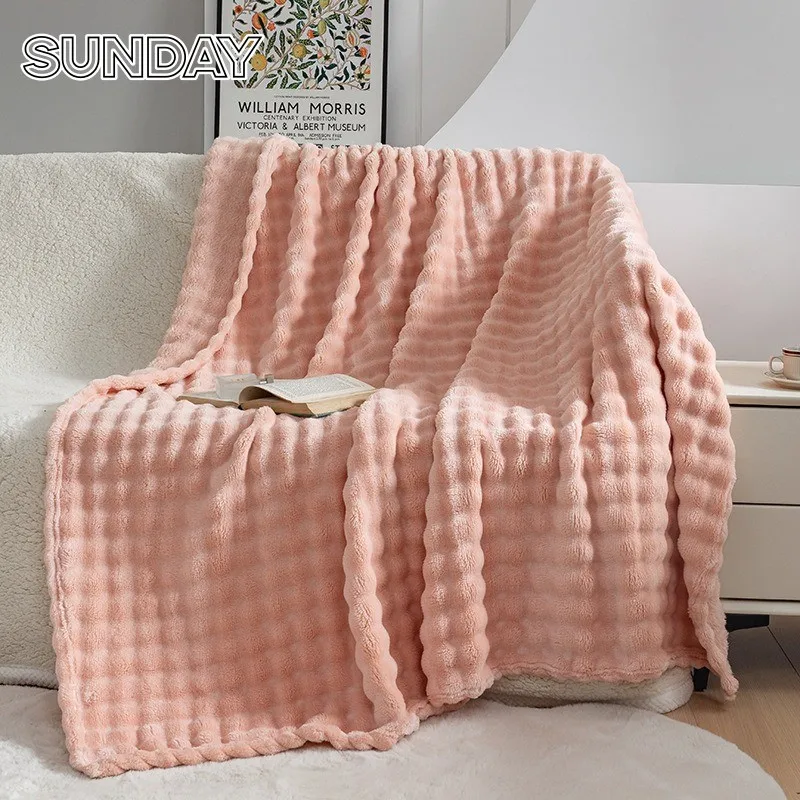 

Coral Fleece Flannel Blankets for Beds Bubble Shaped Plush Throw Blanket Soft Thin Sofa Cover Faux Fur Plaid Blanket Bedspread