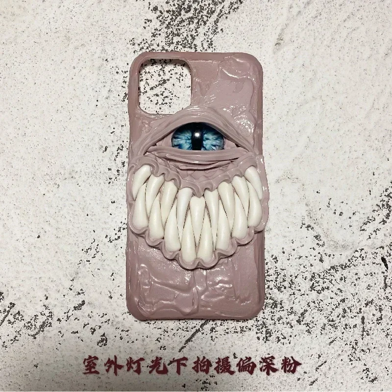 4003 Original hecho a mano personalizado funda de teléfono 3D dientes Cthulhu ojos Horror gótico Punk oscuro Cthulhu Halloween regalo funda de teléfono