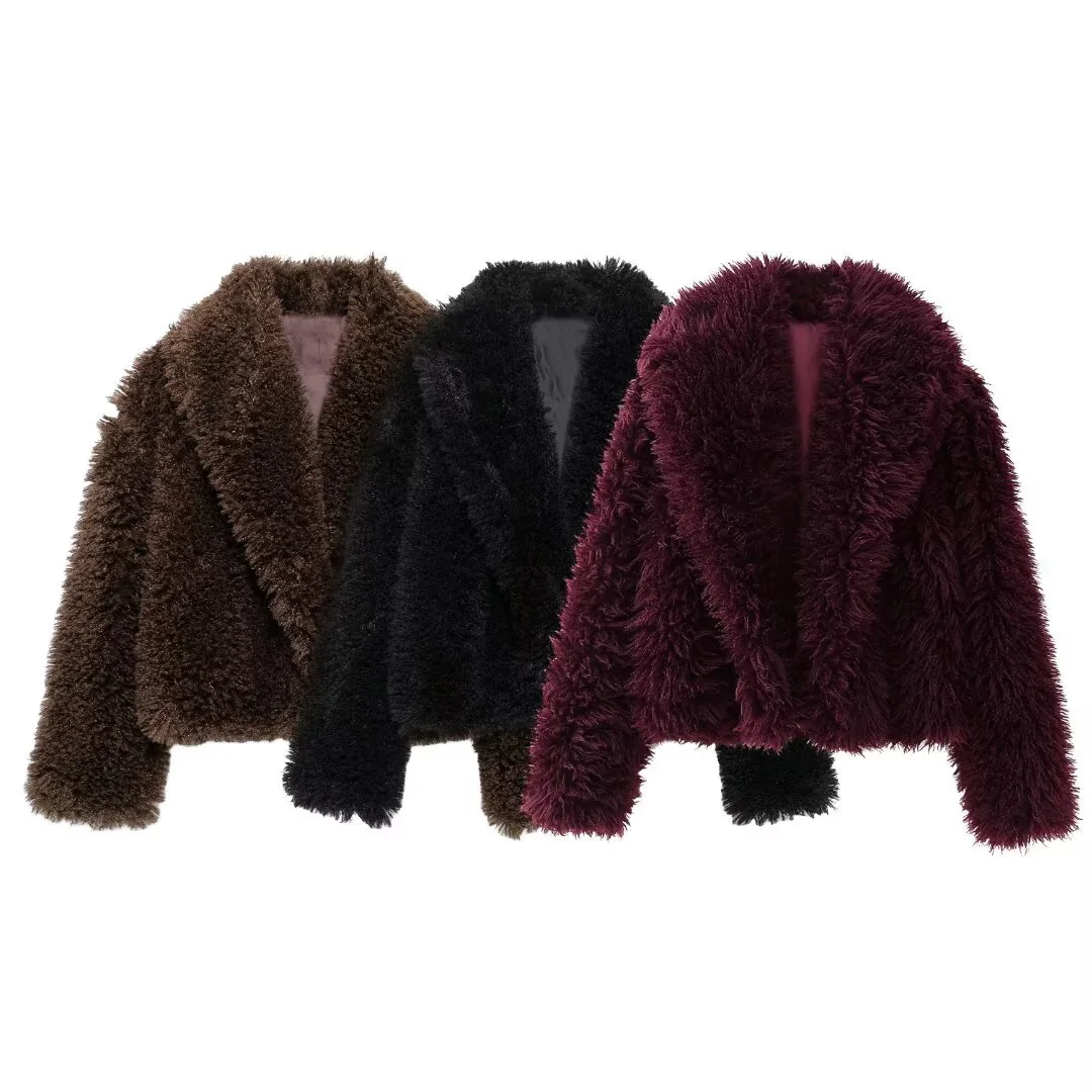 Taop&Za2024 women's fall/winter new fur coat faux fur effect lapel socialite style short jacket top