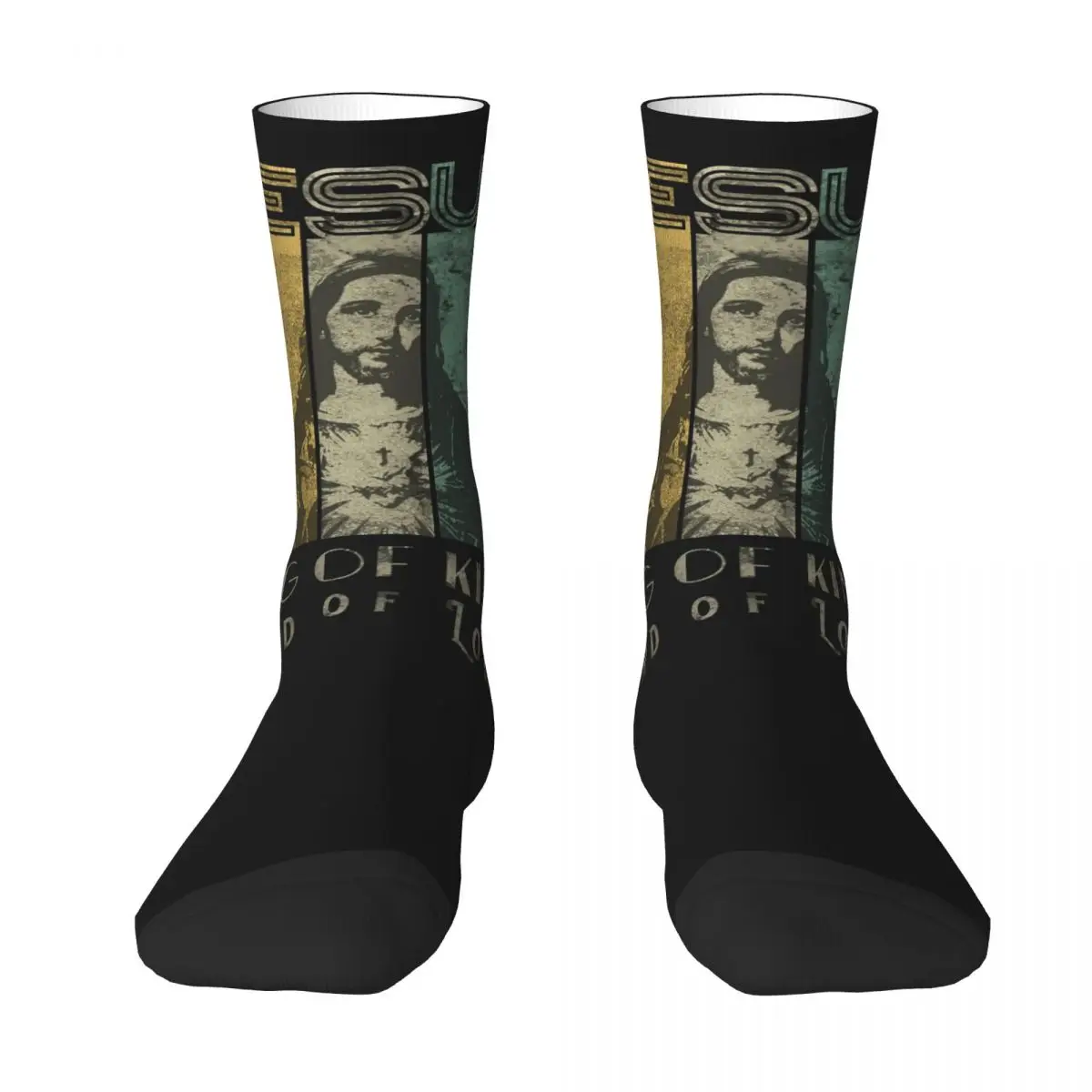 Jesus Grunge Retro Color Stripes Socks King of Kings Lord of Lords Stockings Couple Soft Outdoor Socks Autumn Anti Sweat Socks