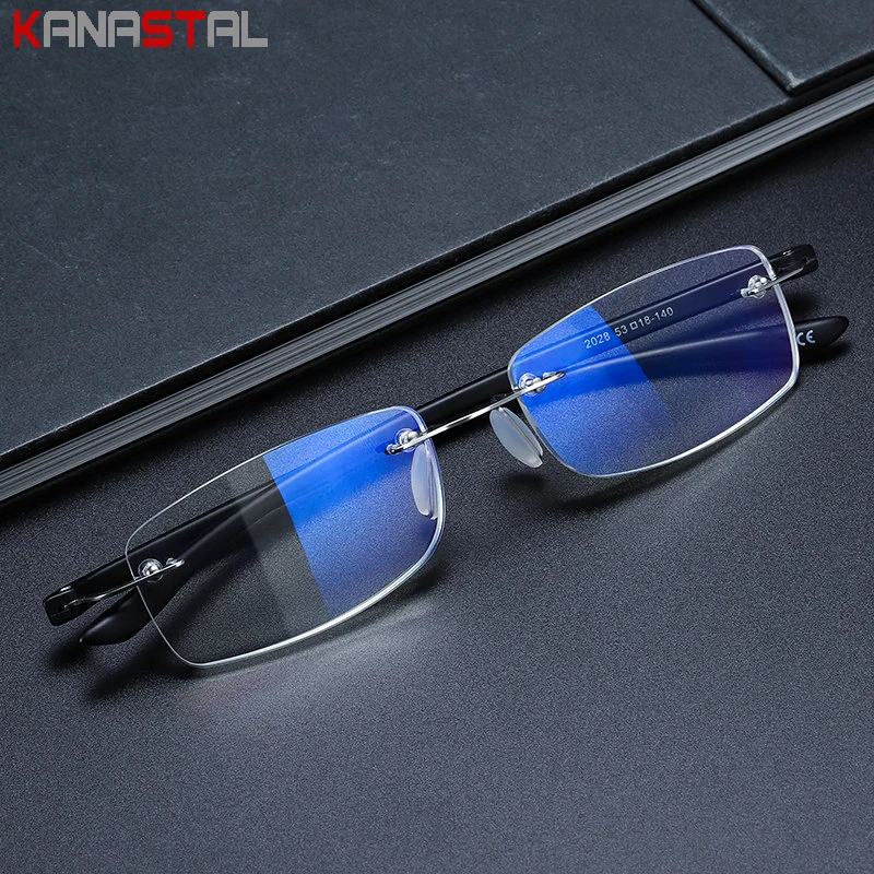 TR90 Rimless Reading Glasses Prescription Men Women Presbyopic Eyewear Smart Phone Blue Light Blocking  Anti Fatigue Eyeglasses