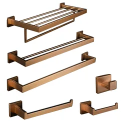 Brushed Rose Gold Stainless Steel Bathroom Hardware Towel Rack Towel Bar Towel Ring Robe Hook Toilet Paper Holder fix with screw