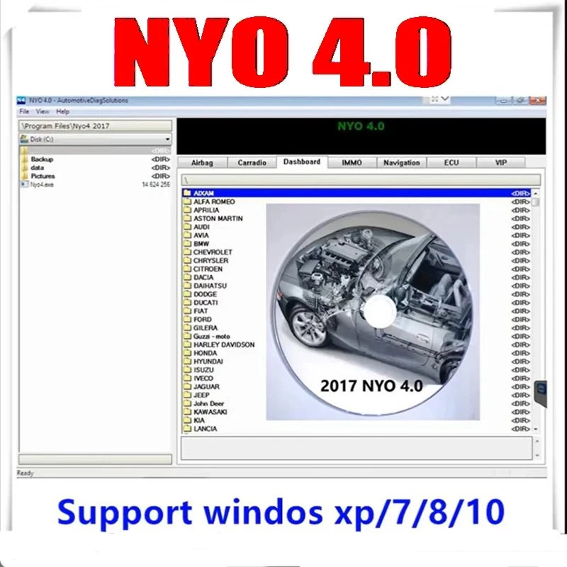 NYO 4 base de datos Airbag Car Radio Dashboard IMMO navegación para coche Radio desbloqueo USB Auto Repair Software Car Radio Nyo4