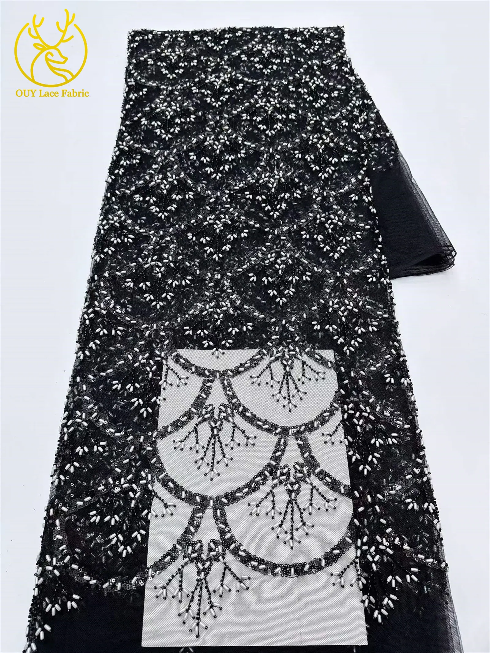 5 Yards französischer Pailletten-Spitzenstoff, afrikanischer Spitzenstoff, nigerianischer Tüll-Mesh-Spitzenstoff für Braut, Hochzeit, Heimdekoration – Detail 22