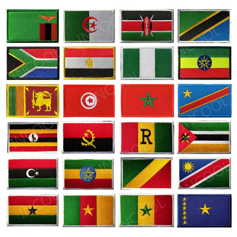 South Africa Egypt Kenya Algeria Nigeria Angola Ghana Morocco Senegal Algeria Flag Embroidered Patches Appliqued Patch For Cap