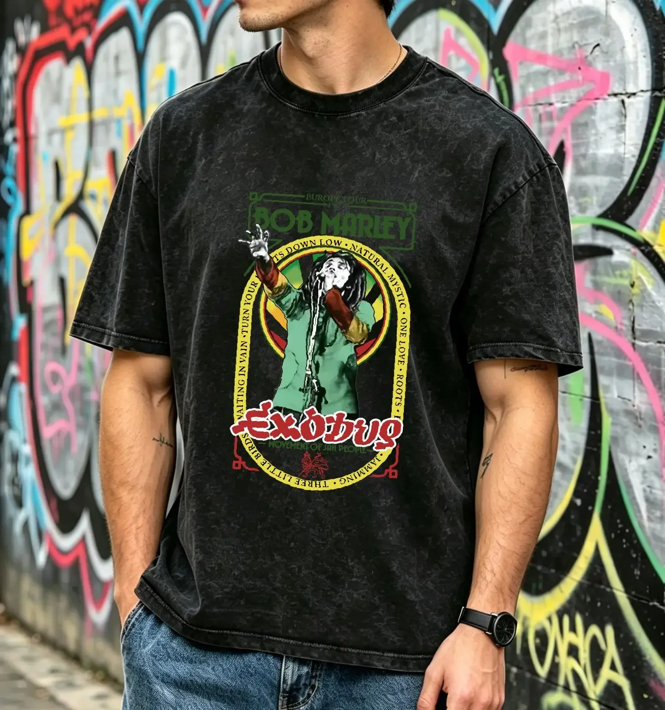 washed T Shirt NEW LISTING Bob Marley Europe Tour 1977 Exodus Cotton Mens Adult Large White vintage Washed Comfortable