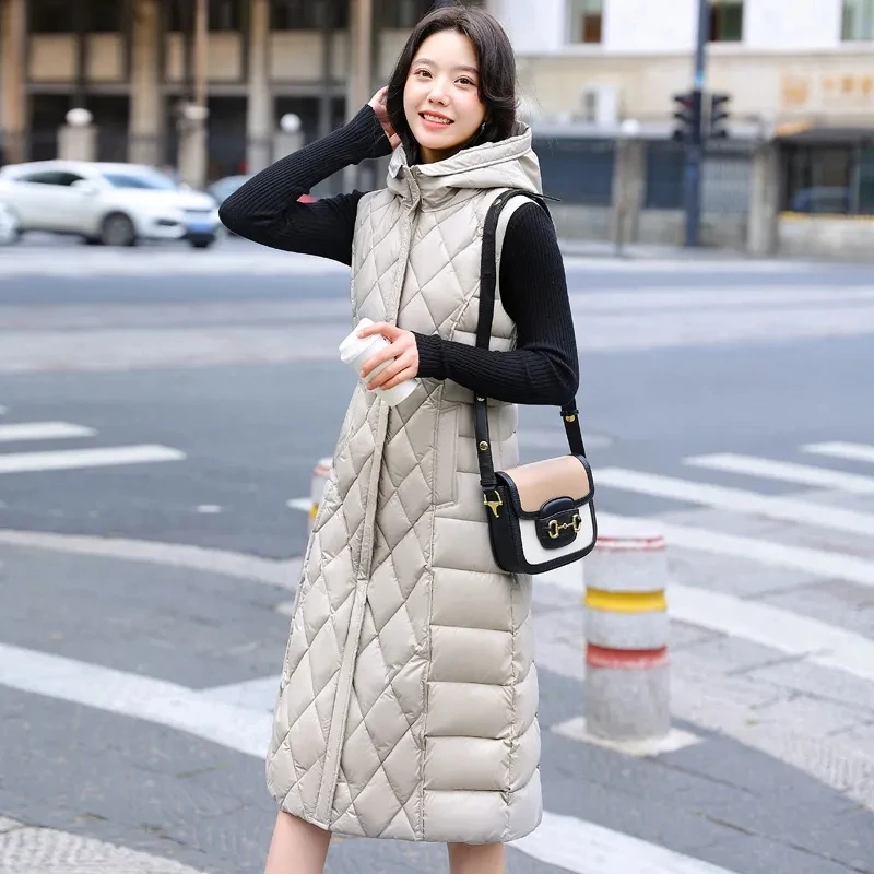 

2023 Autumn Winter New Korean Down Cotton Vest Women Fashion Long Loose Casual Sleeveless Warm Waistcoat Female Parkas Tops 4XL