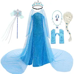 Toddler Shimmering Elsa Maxi Dress Feastured Princess Snow Queen Costume Full Bodice Sequins Embellished Christmas Party Frocks