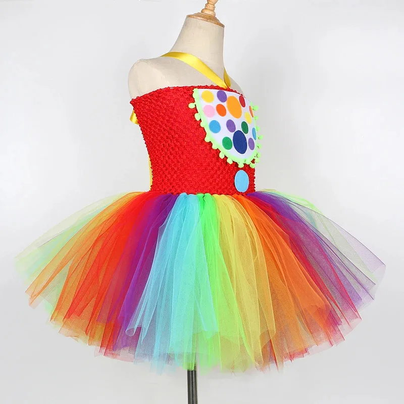 AD1 레인보우 서커스 광대 의상 소녀를위한 크리스마스 할로윈 멋진 드레스 어린이를위한 신년 파티 복장 조커 옷 w5@rD ~