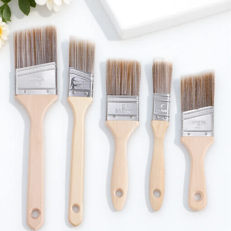 

5Pcs Oil Painting Brush Flat Set Nylon Hair Wood Handle Comfortable Grip Ideal for Kids Adults Acrylic Watercolor Varnish
