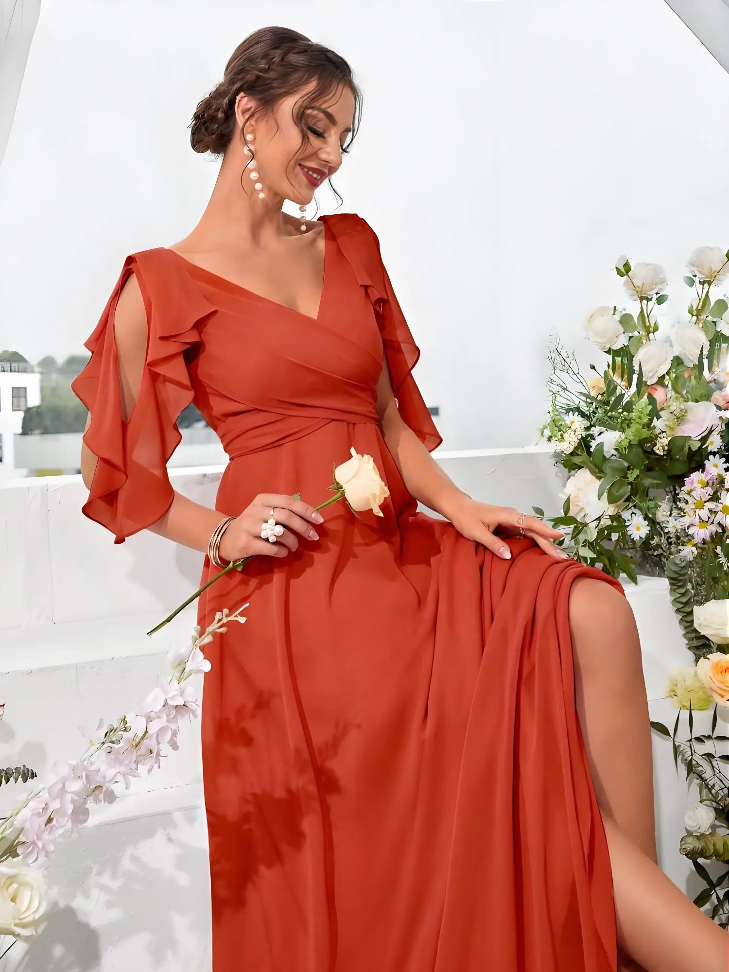 Beshinel مخصص الخامس الرقبة نصف كم الكشكشة الشيفون فساتين السهرة الزفاف ضيف فساتين وصيفة الشرف Vestidos De Festa