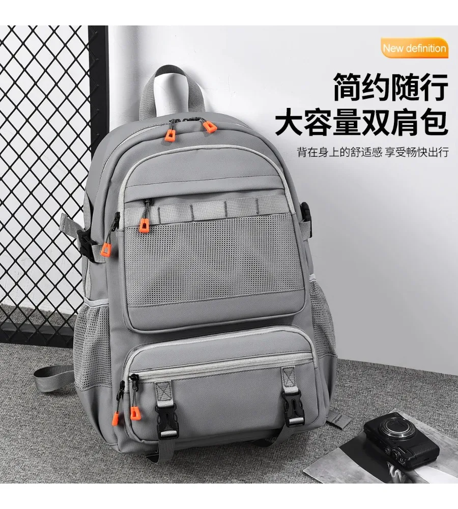 

Trolley-compatible design lets this men’s backpack slide onto luggage for school travel and business trips