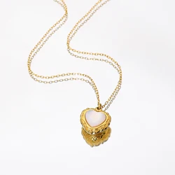 WILD & FREE White Shell Heart Pendant Necklace for Women Vintage Elegant 18K Gold Plated Stainless Steel Jewelry