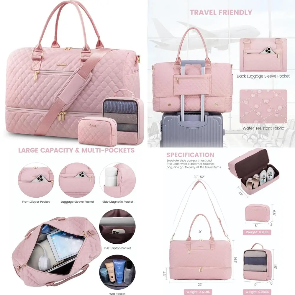 

Women's Weekender Travel Duffel Bag with Shoe Compartment, Carry-On Overnight Bag, Gym Bag, and Toiletry Pouch for Short Trips