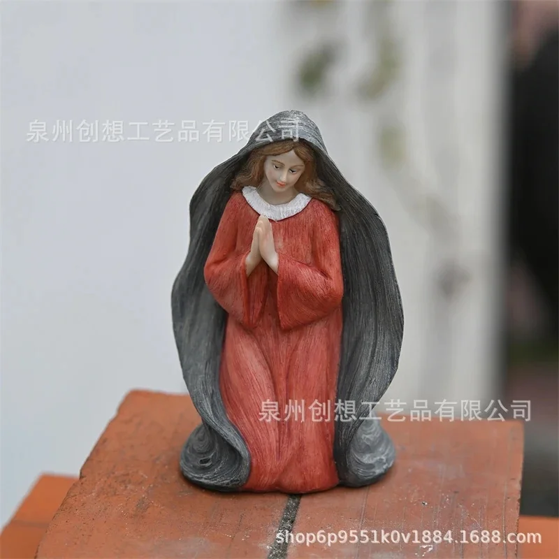 Hand Painted Kneeling Praying Holy Virgin Mary Statue Resin Figurine For Catholic Home Church Desktop Religious Decoration