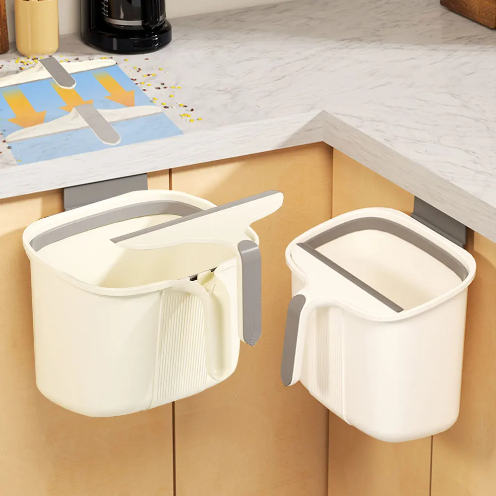 Kitchen Trash Can Hanging Wastebasket with Squeegee Scraper Wall Mounted Garbage Can for Cabinet Under Sink Compost Bin New