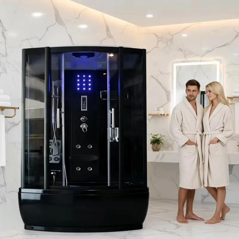 COMO Bathroom Luxury Indoor Black Bath Shower Steam Sauna Room Combined Whirlpool Bath Shower Cabin Rain Massage Tub