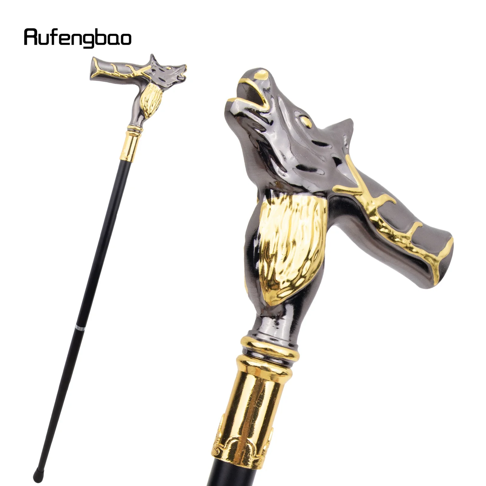 Golden Black Deer Walking Cane Fashion Decorative Walking Stick Gentleman Elegant Cosplay Cane Knob Crosier 92cm