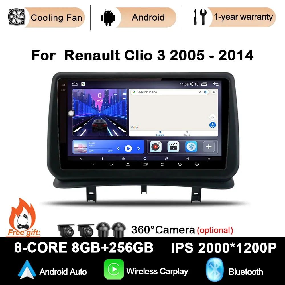 Android 14 For Renault Clio 3 CLIO 3 2005 - 2014 WIFI 4G Car Radio Multimedia Navigation GPS Camera Auto Carplay Stereo Player