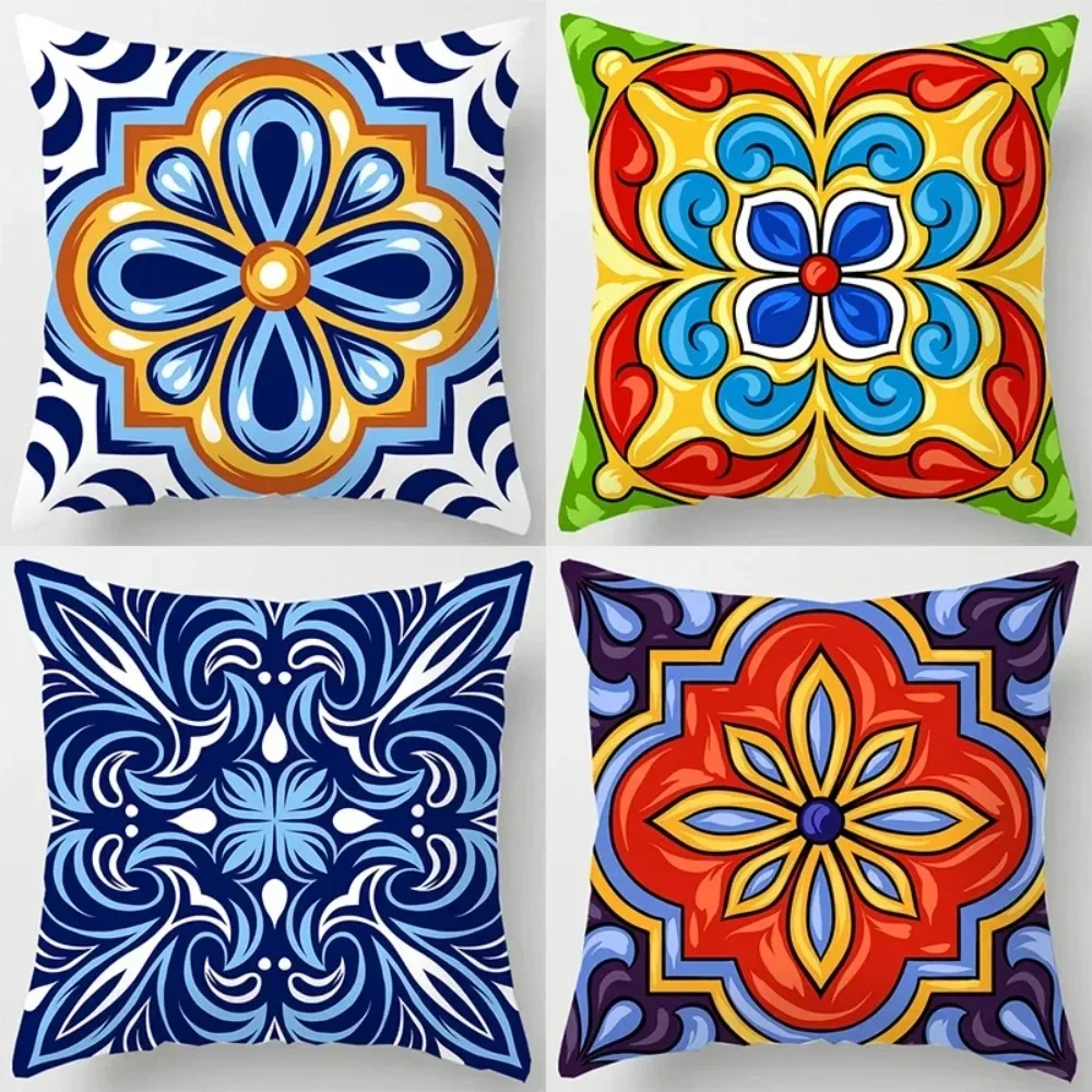 Colorful national floral antique porcelain print Pillowcase Comfortable sofa car Seat cushion cover Bohemian Hippie home decor