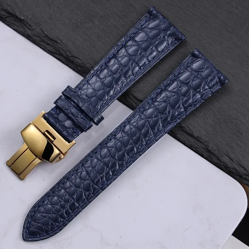 19mm 20mm 21mm 22mm High quality Two-sided Crocodile Skin leather watch strap Butterfly clasp men metal Watchband soft bracelet