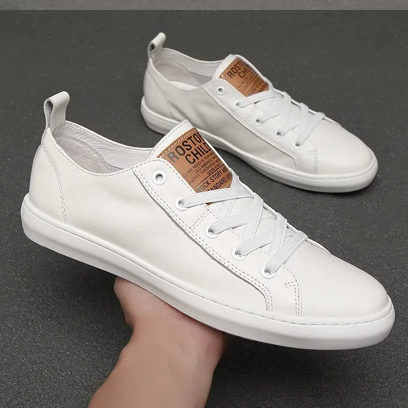 

Cowhide Small White Shoes Spring and Summer New Low Top Men's Casual Shoes Breathable Leather Board Shoes Men's Shoes
