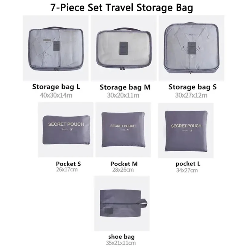 7/6pcs Set Travel Suitcase Organizer Bags Luggage Packing Cubes For Travel Storage Pouch Large Capacity Shoe Clothes Organizers