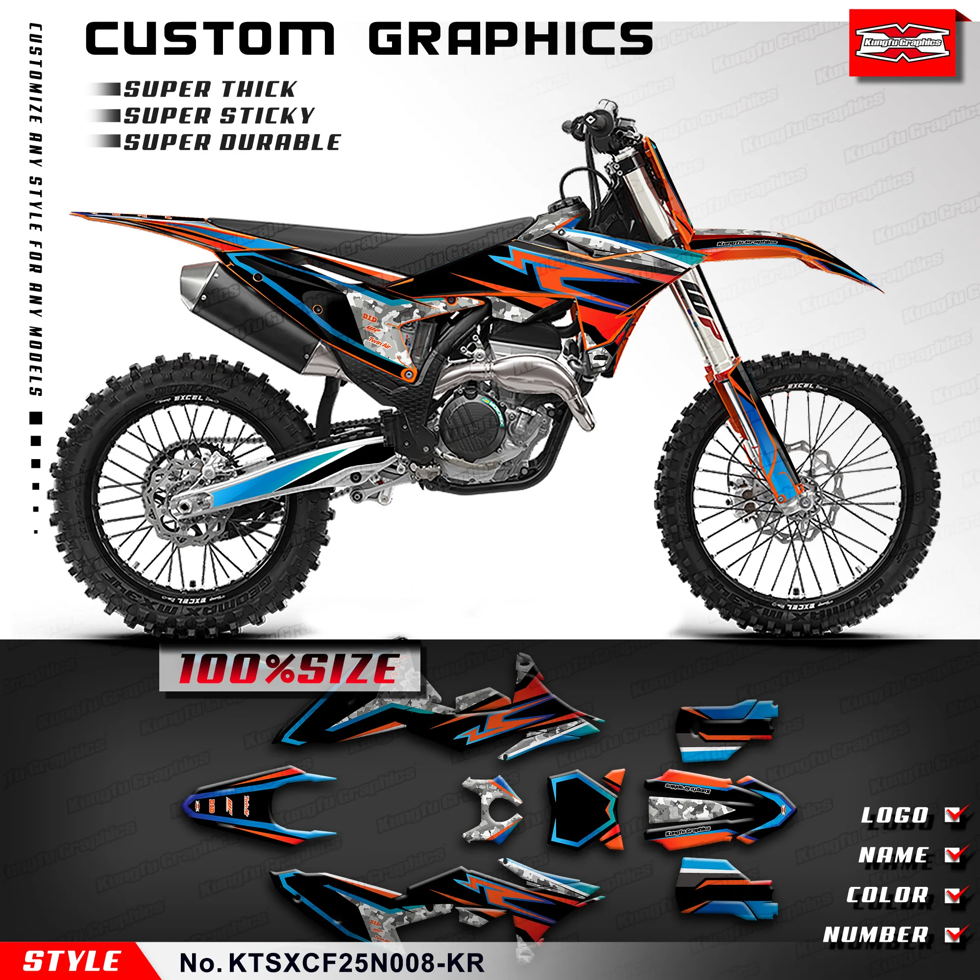 

Комплект наклеек KUNGFU GRAPHICS с мотоциклетной графикой для KTM 125 300 SX SXF XC XCF 25 26 и SXF 250 FACTORY EDITION 24, KTSXCF25N008-KR